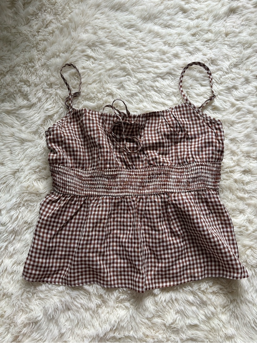 Princess Polly Brown Gingham Smocked Cami Tank Top